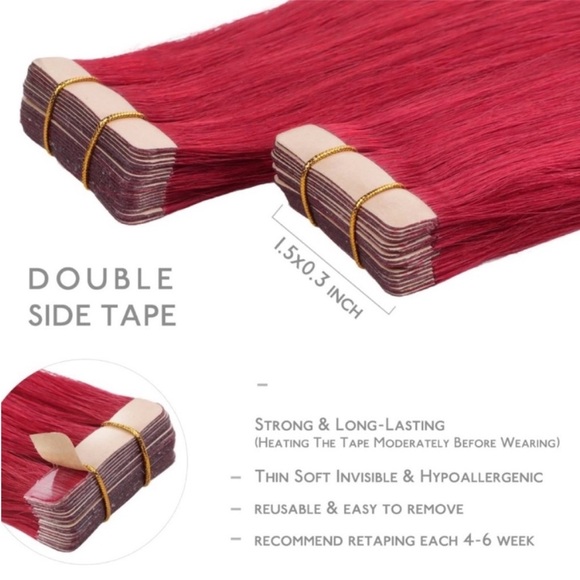 Red Remy Human Hair 20 Inch Tape In Hair Extensions - Picture 3 of 7